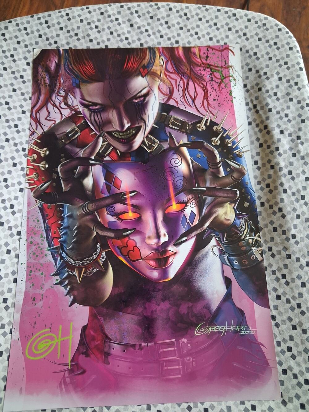 Harley Quinn Mask Pink- Signed by Artist, Greg Horn 11x18 Art Print Dc Comics